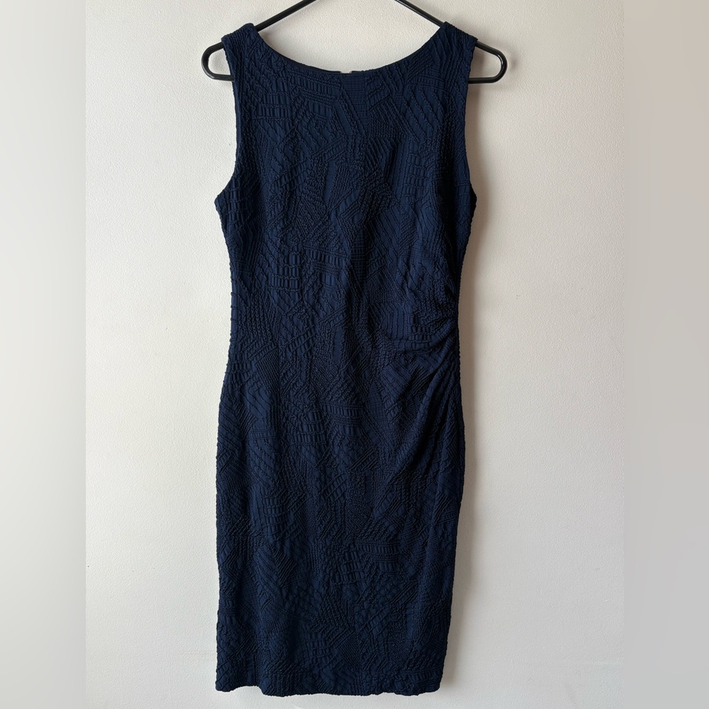 JOSEPH RIBKOFF Textured Sheath Evening Dress Navy